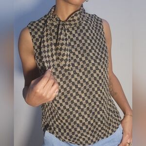 Talbots Petite Tank Top Size 12P Black Tan Tie Neck Zip Back
